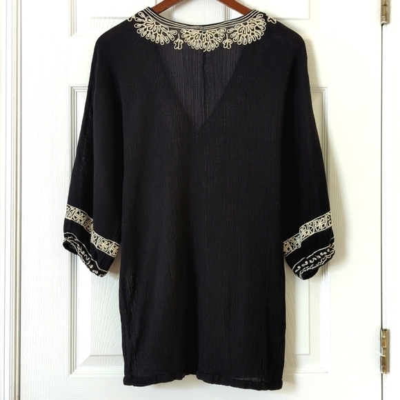 Joie a La Plage Oversized Embroidered V-neck Quarter Sleeve Tunic Blouse Black S - Picture 10 of 11